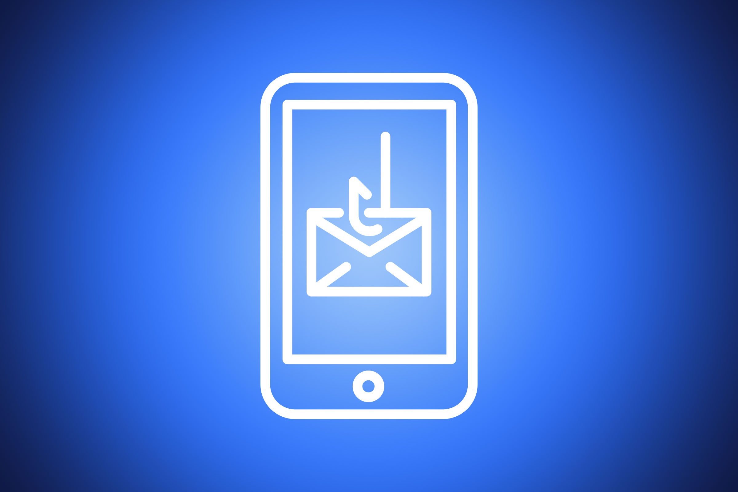 icon of smartphone with fishing hook through an envelope on blue background