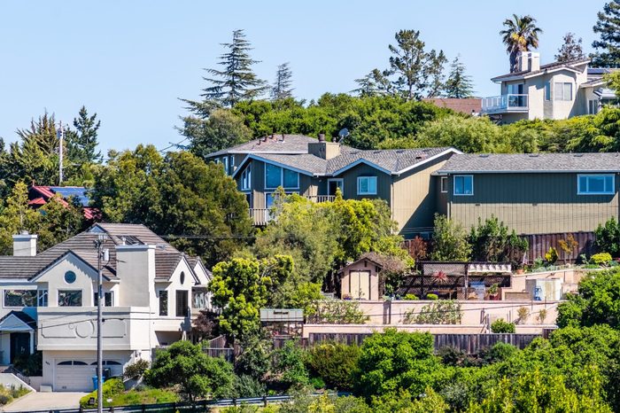 Exterior view of houses located in a residential neighborhood; Redwood City; San Francisco bay area, California 