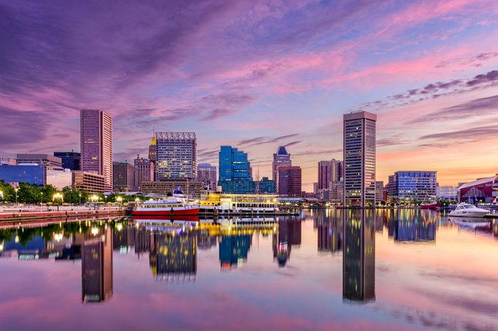 Baltimore, Maryland, USA skyline at the Inner Harbor.