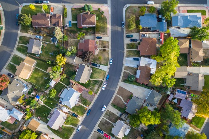 Aerial view of residential neighborhood in the Autumn.