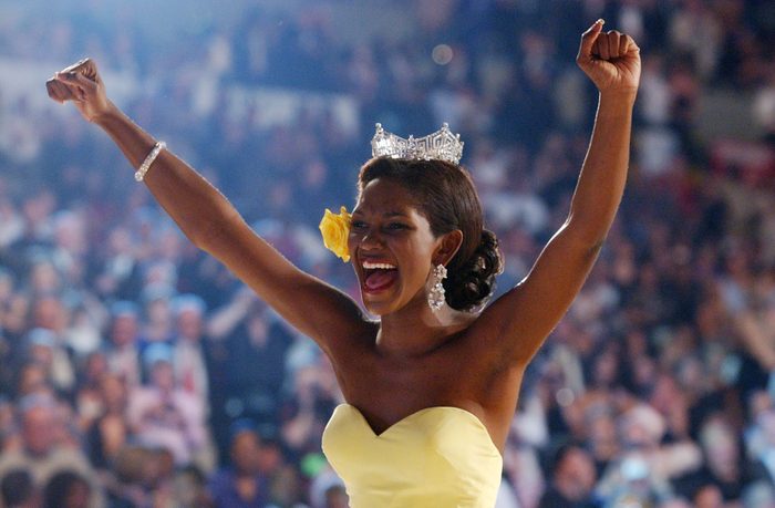 Mandatory Credit: Photo by Brian Branch-Price/AP/Shutterstock (6426397c) MISS AMERICA Miss America 2004 Ericka Dunlap reacts after she won the Miss America competition in Atlantic City, N.J MISS AMERICA, ATLANTIC CITY, USA