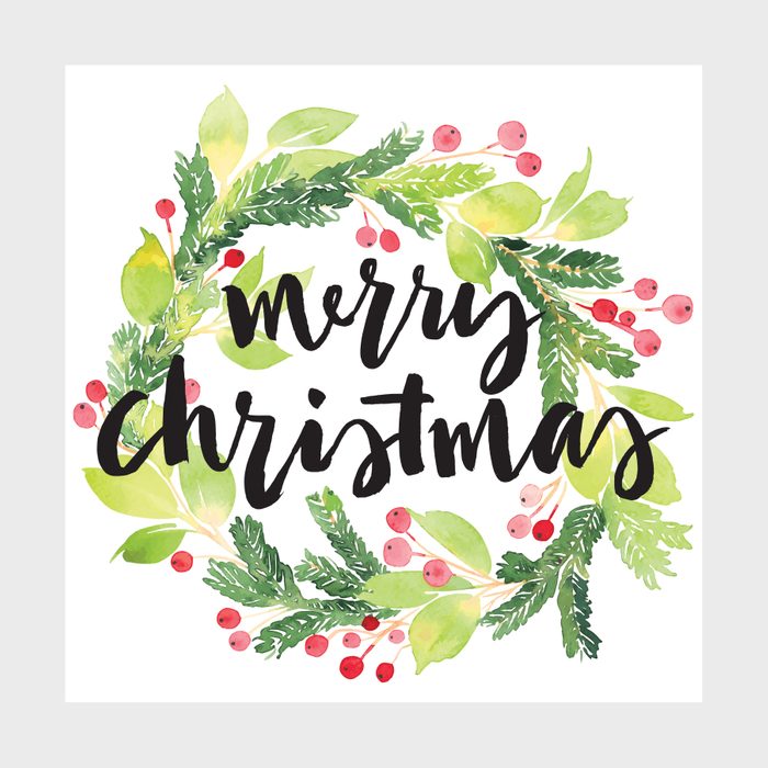 Watercolor wreath christmas card