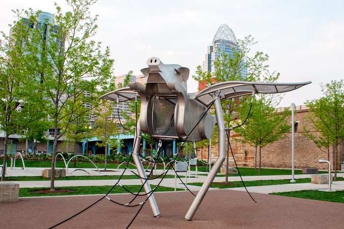 CINCINNATI, OH / USA APRIL 23, 2019: Flying Pig in Smale Riverfront Park Cincinnati Playground.