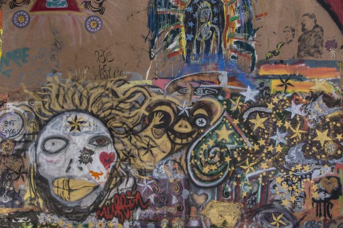 Bisbee, AZ, USA - May 24, 2015: Colored graffiti on a wall in quirky Bisbee.