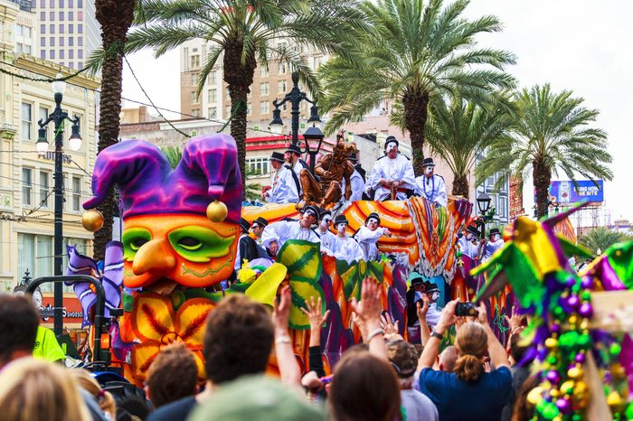 NEW ORLEANS USA FEB 1 2016: Mardi Gras parades through the streets of New Orleans.People celebrated crazily. Mardi Gras is the biggest celebration the city of New Orleans hosts every year.