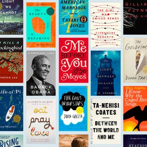 Book covers are displayed in a grid, showcasing various titles with distinct designs and colors, creating a visually engaging assortment.