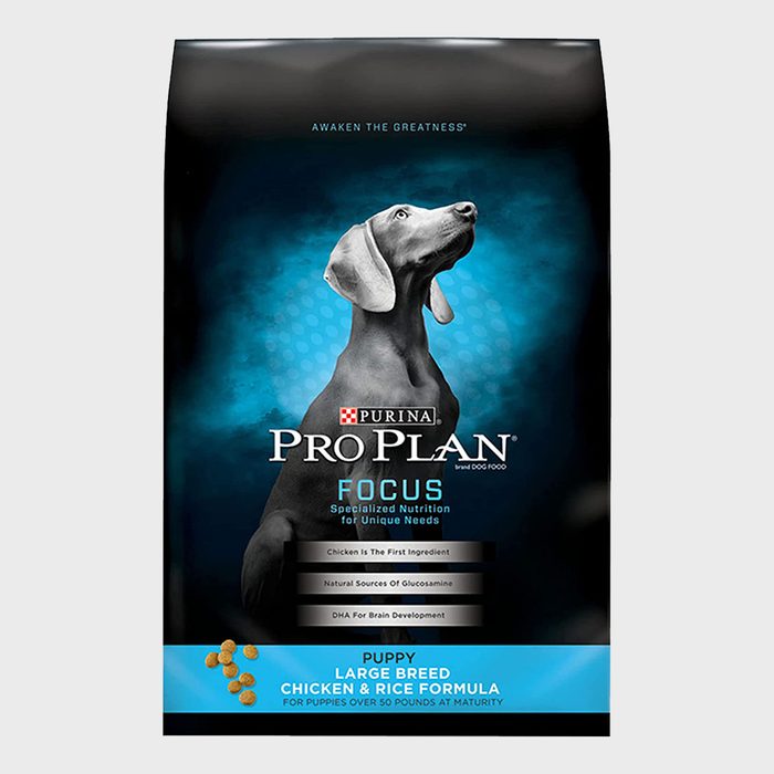 Dog food packaging showing Weimaraner, labeled 