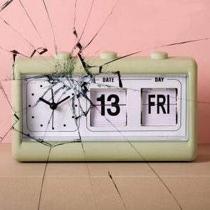A clock displays 