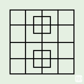 Grid displays overlapping squares, forming an optical illusion with intersecting lines, against a light background.