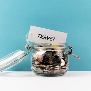 Jar contains mixed coins labeled 