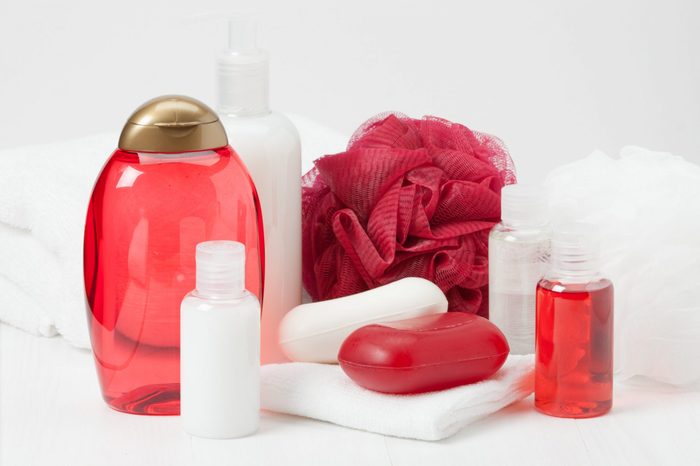 Shampoo, Soap Bar And Liquid. Toiletries, Spa Kit, Towels