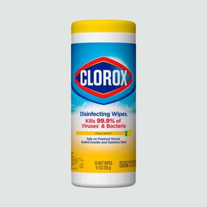 Container holds Clorox disinfecting wipes, kills viruses and bacteria, lemon scent; safe on wood, granite, stainless steel; 35 wipes, 9.1 ounces.