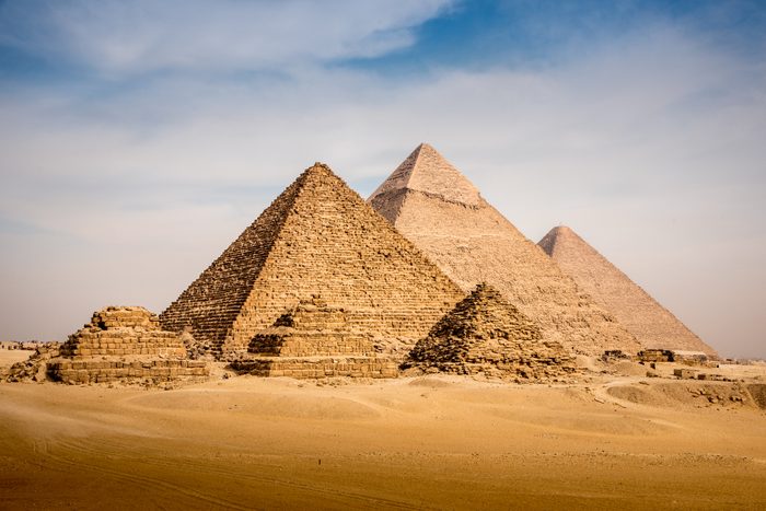 View of the great Pyramid complex of Giza, in Cairo Egypt