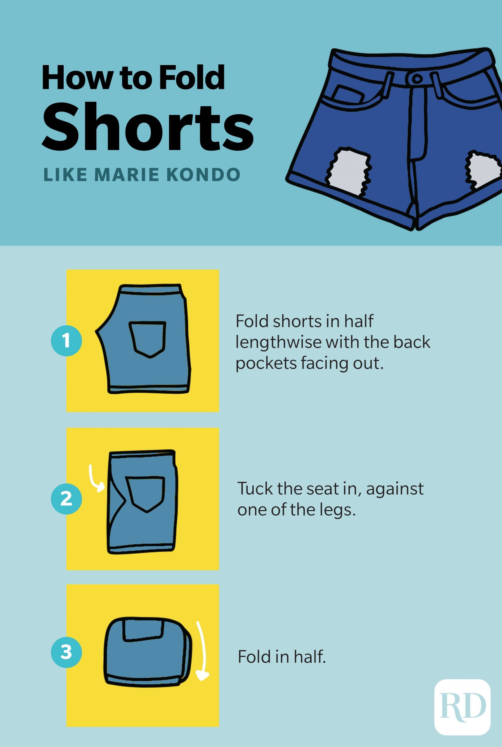 How to fold shorts like Marie Kondo infographic