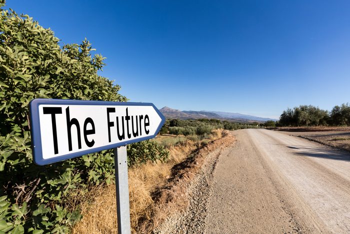 Road sign for the first step to the future