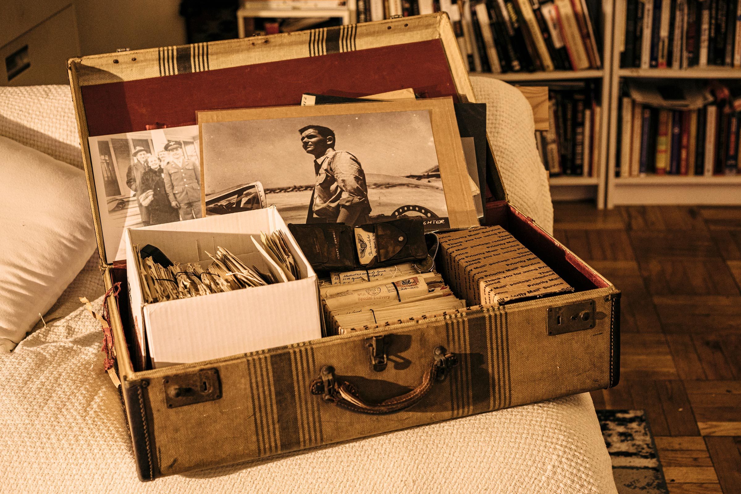 a box containing some of the letters Andrew Carroll has collected
