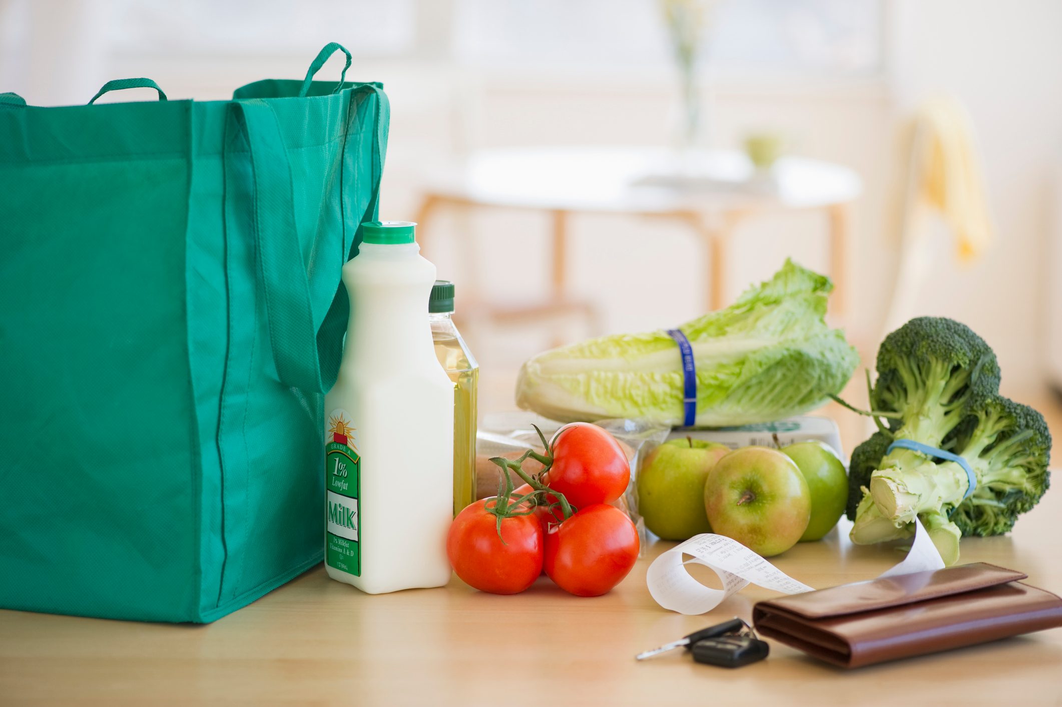 Groceries on kitchen counter