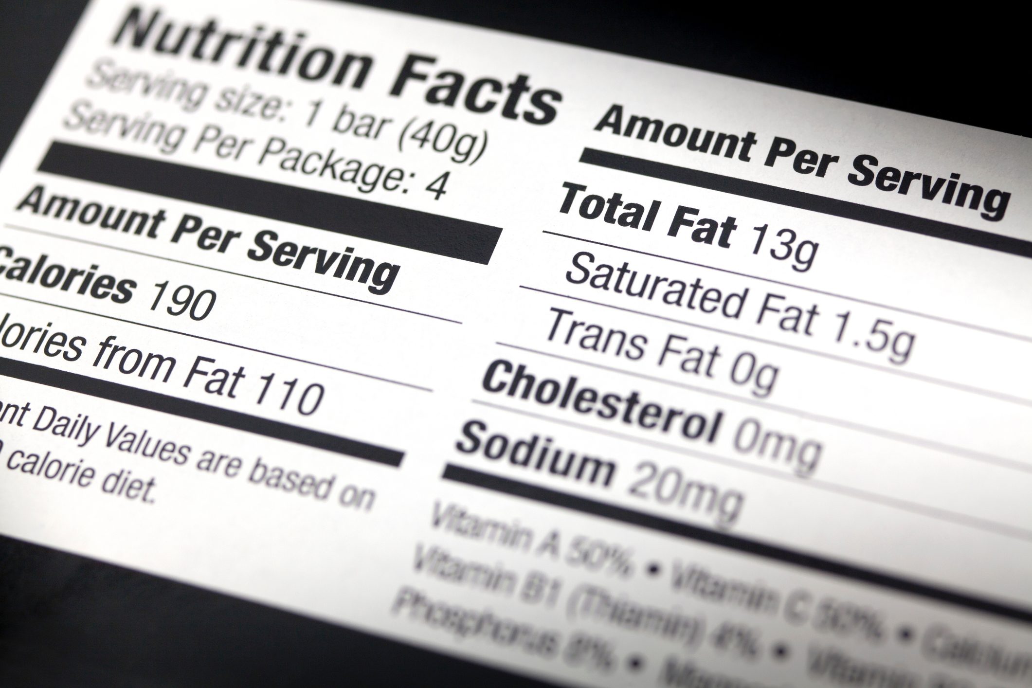 A nutritional label, close-up