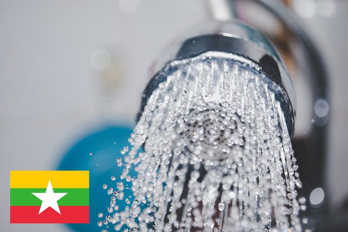 running shower with burma flag