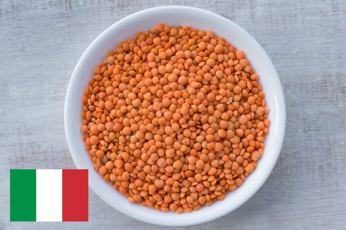 bowl of lentils with italy flag