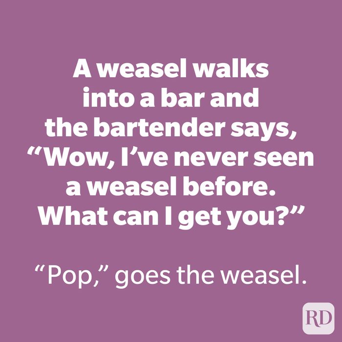 A weasel walks into a bar and the bartender says, “Wow, I’ve never seen a weasel before. What can I get you?”
