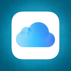 Blue cloud icon on a white square, set against a textured blue background.