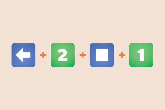 Arrow pointing left emoji + Number 2 emoji + square emoji + Number 1 emoji