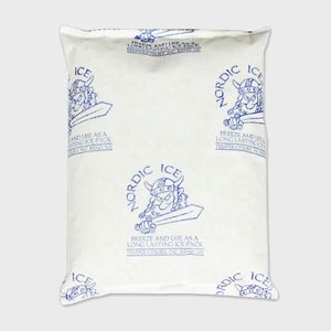 Ice pack displaying repeated blue Viking logos; labeled 