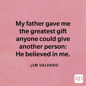 Text displays quote about belief, attributed to Jim Valvano, on a textured pink background. Reader's Digest logo appears in the bottom corner.
