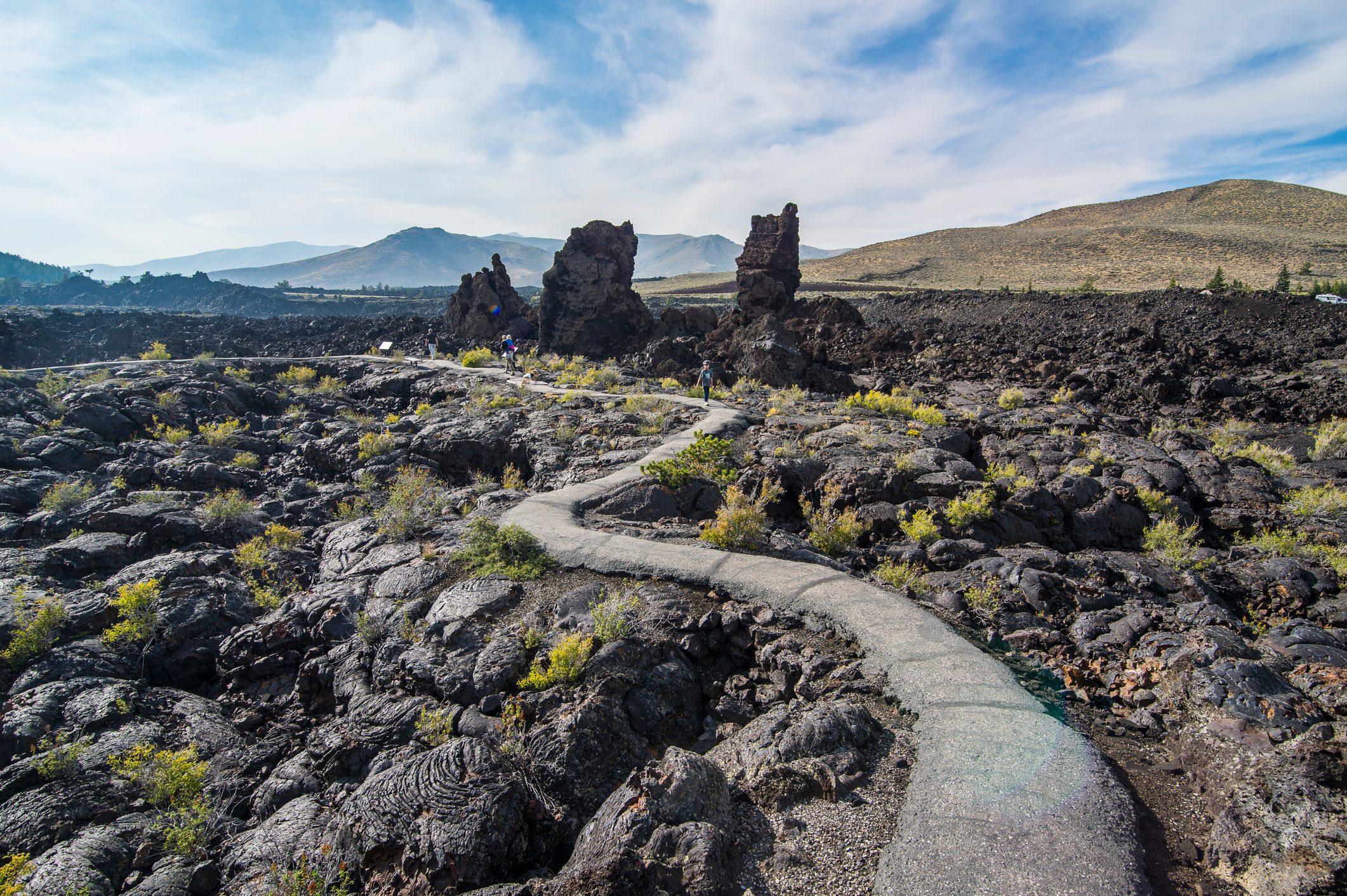 Walkway through cold lava in the Craters of the Moon National Park, Idaho, United States
