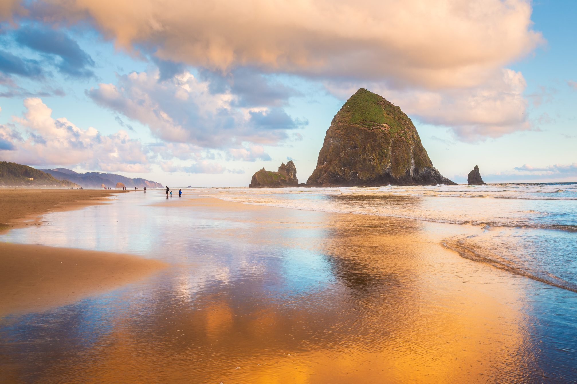 Golden Hour on Cannon Beach with Haystack Rock, Oregon