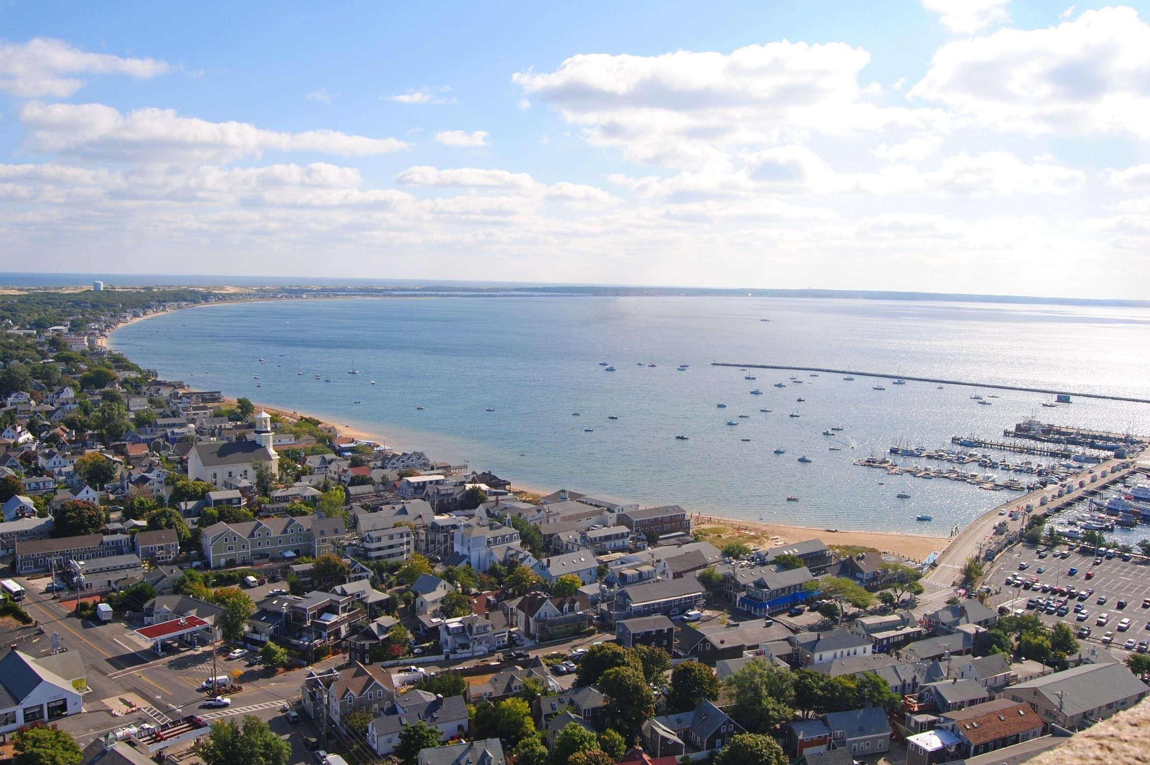 View over Provincetown, Massachusetts toward East Harbor.