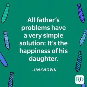 Text displays an inspirational quote about fathers and daughters, surrounded by illustrated neckties on a green background.