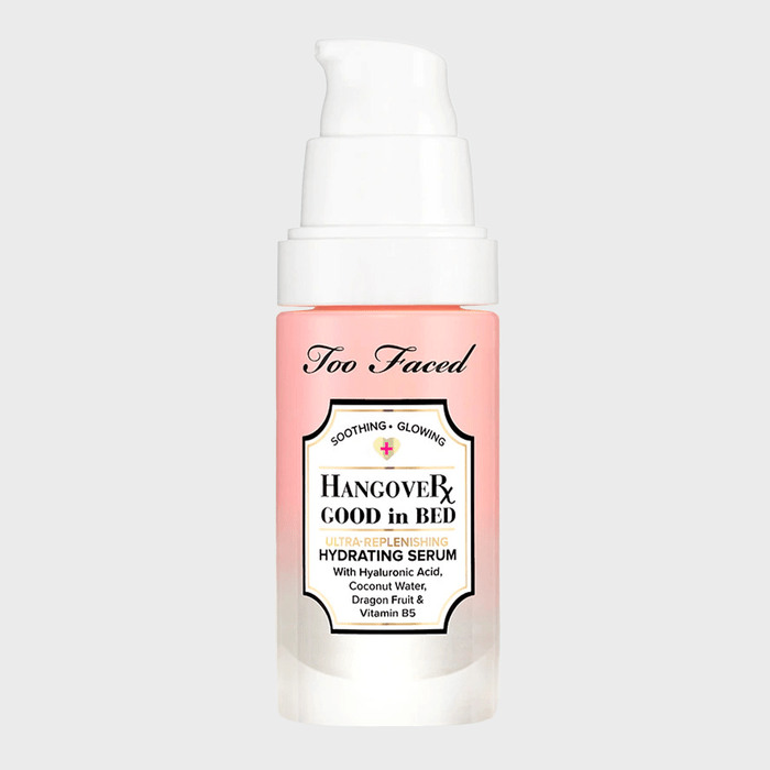 A pink serum bottle labeled 