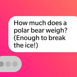 Speech bubble displays joke about polar bear weight, suggesting it 