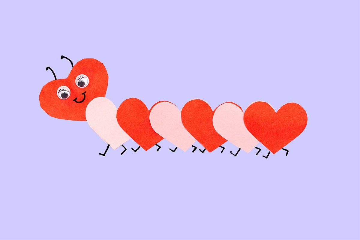 Funny Paper Caterpillar Of Red And Pink Paper Hearts 
