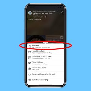 A smartphone screen displays video options with 