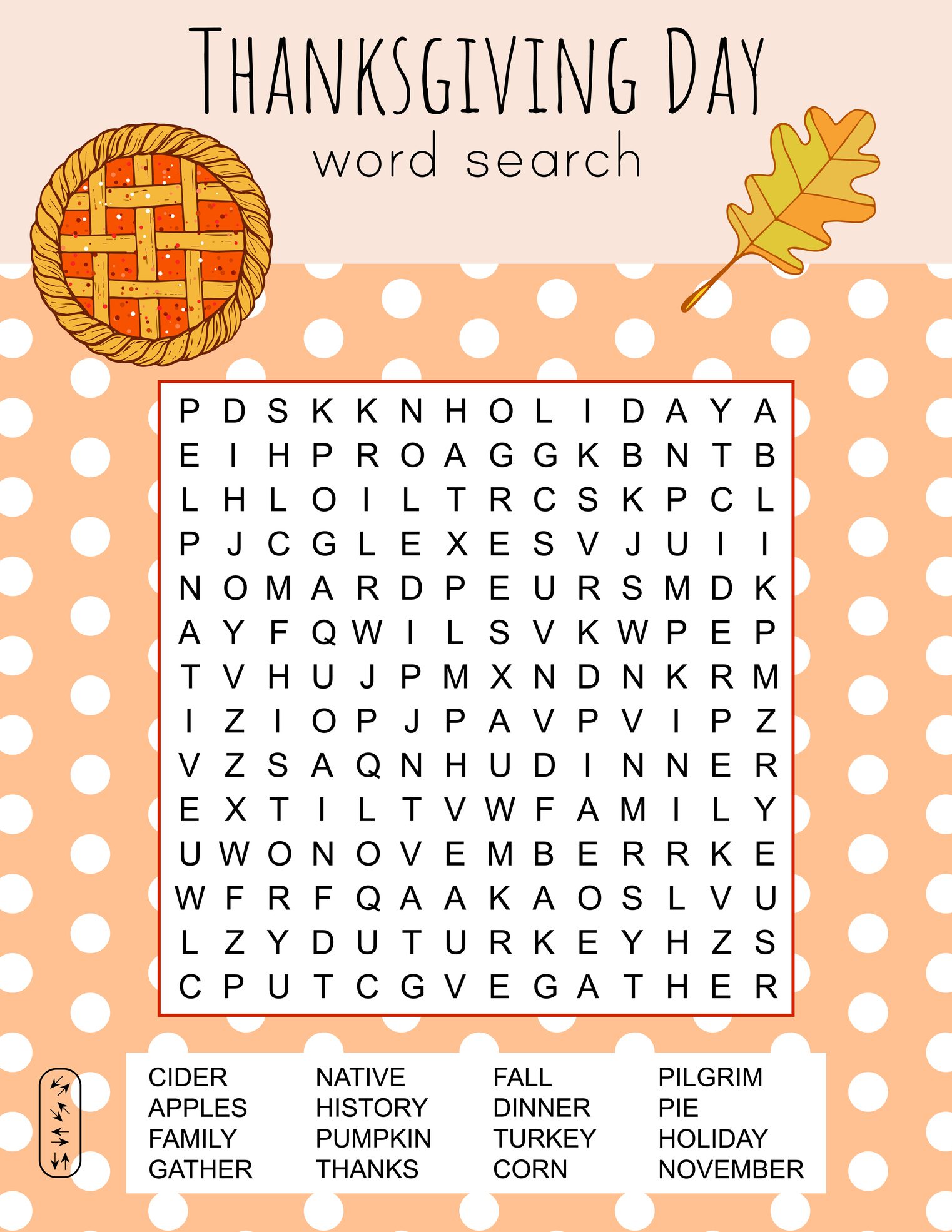 Thanksgiving Day Word Search Puzzle. 