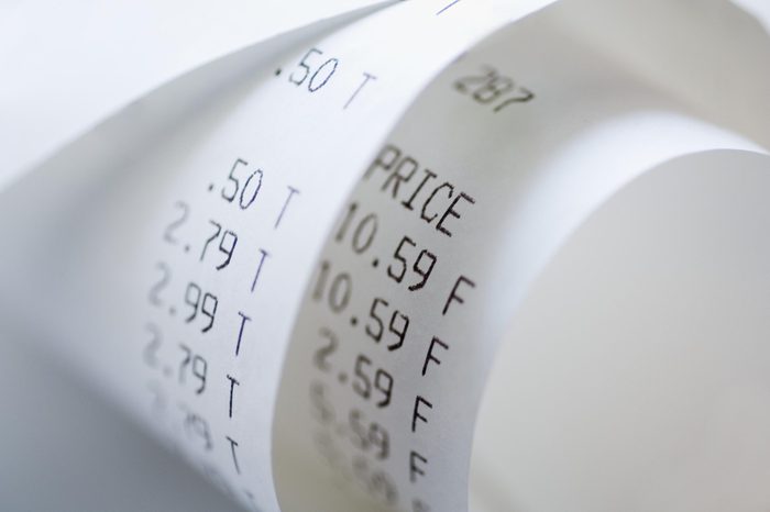 Closeup of sales receipt