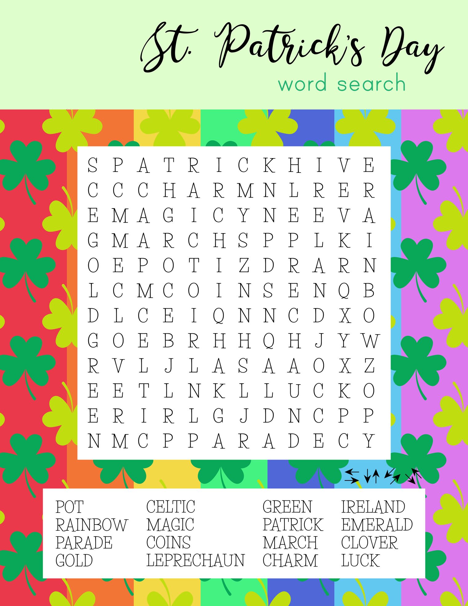 St. Patrick's Day Word Search Puzzle. 