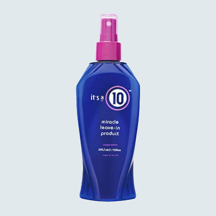 A blue spray bottle labeled 