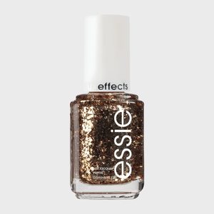 A bottle of glittery nail polish labeled 