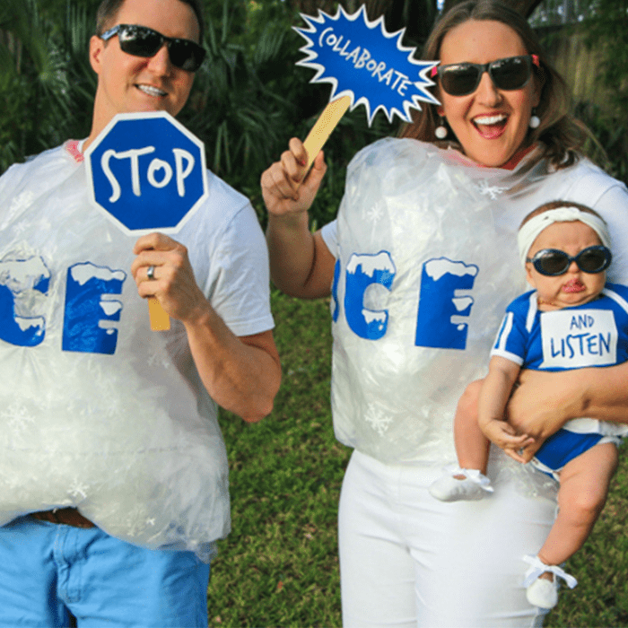 Adults and baby wear shirts with 