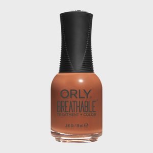 Bottle displays orange nail polish with text: 