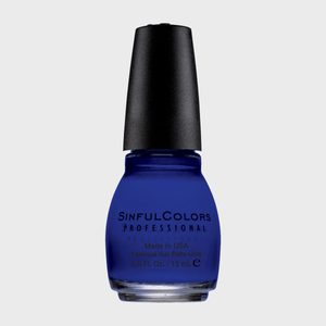 A blue nail polish bottle labeled 