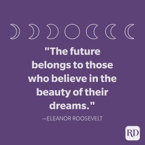 Moon phases align above Eleanor Roosevelt quote on a purple background.