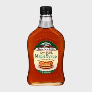 A bottle of maple syrup labeled 