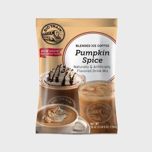 Packet shows three iced coffee varieties in glasses, highlighting 