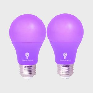Two purple light bulbs are side by side, showing their brand 