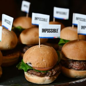 Sliders sitting on a tray feature small flags labeled 